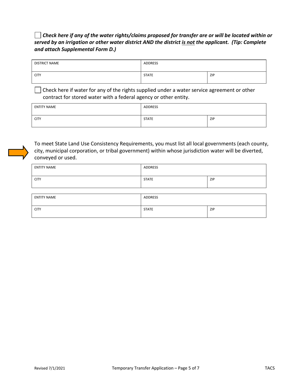 Application for Klamath Basin Adjudication Determined Claim (Temporary Transfer) - Oregon, Page 5