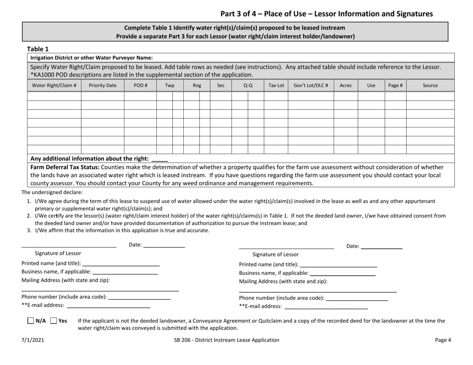 Application for Klamath Basin Adjudication Determined Claim Ka1000 (District Instream Lease) - Oregon, Page 4