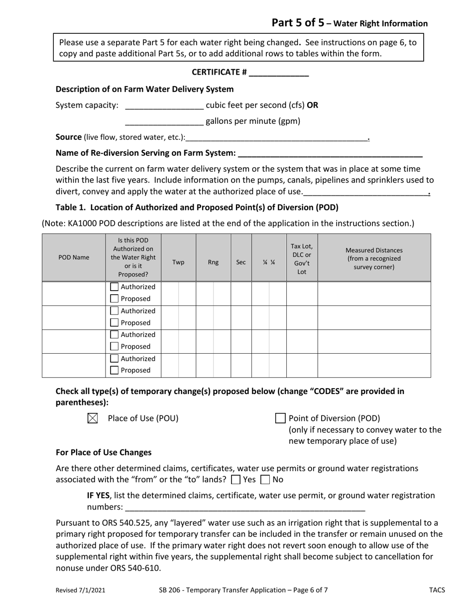 Application for Klamath Basin Adjudication Determined Ka1000 (Temporary Transfer) - Oregon, Page 6