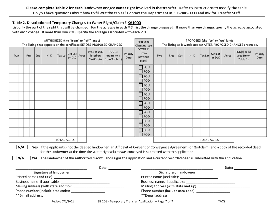 Application for Klamath Basin Adjudication Determined Ka1000 (Temporary Transfer) - Oregon, Page 7