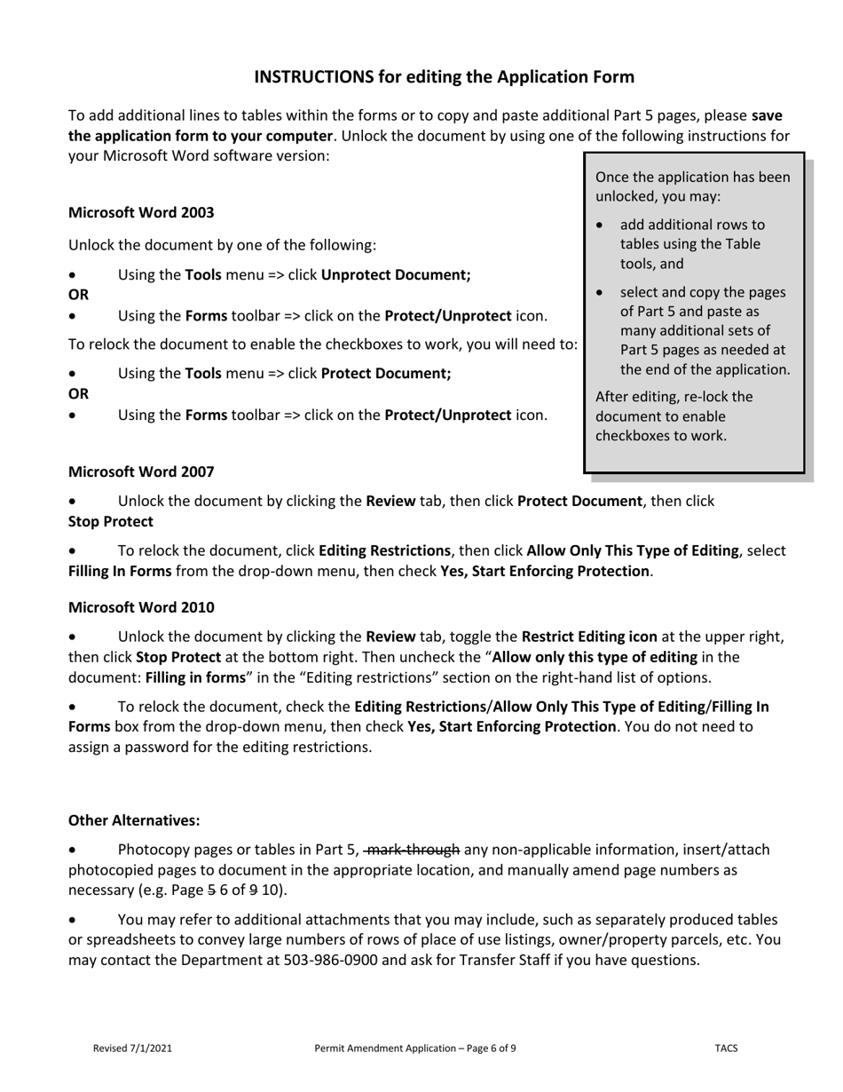 Application for Permit Amendment - Oregon, Page 6