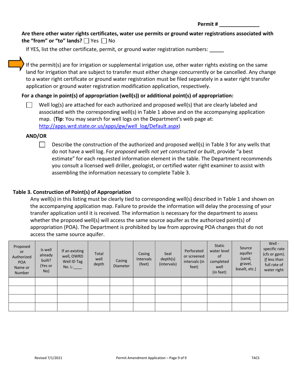 Application for Permit Amendment - Oregon, Page 9