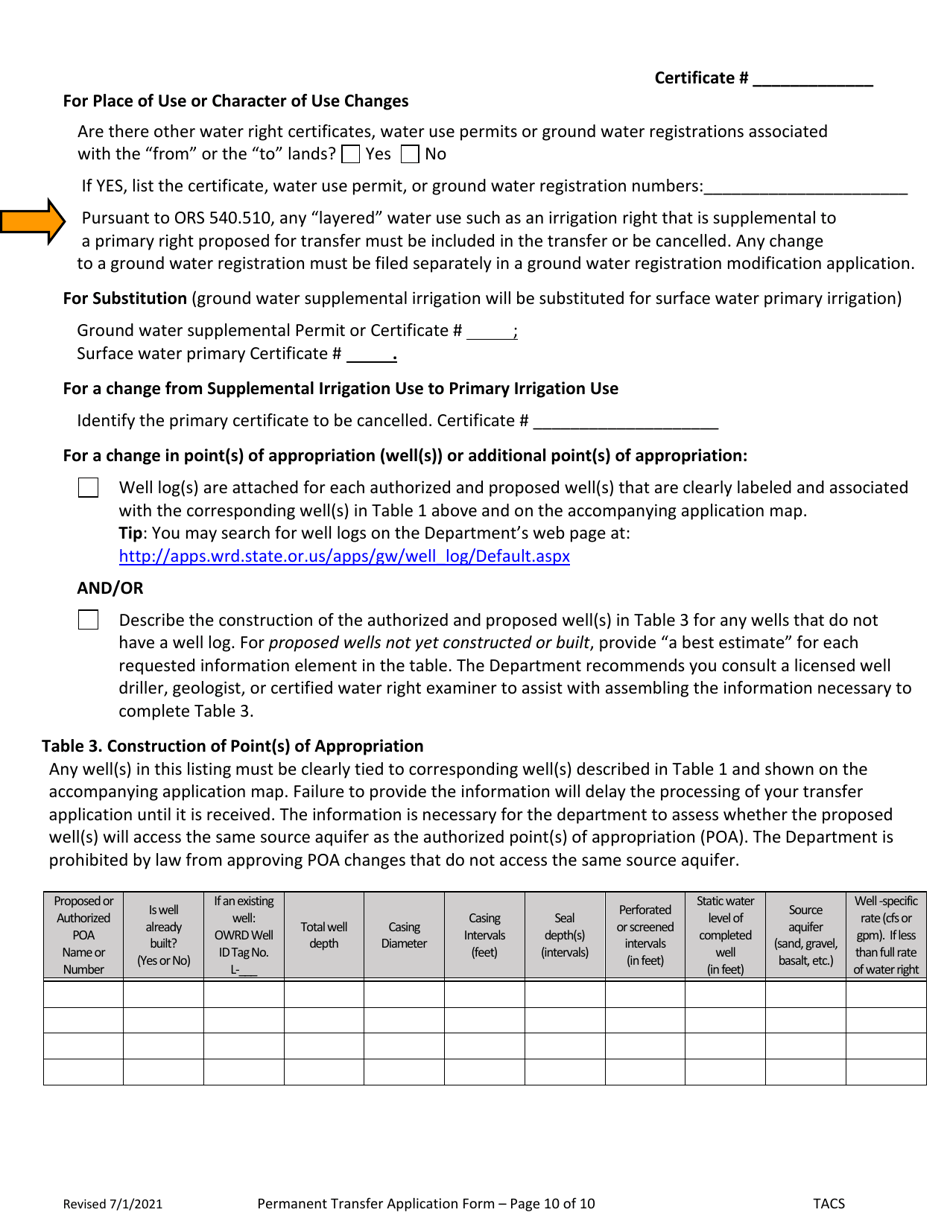 Application for Permanent Water Right Transfer - Oregon, Page 10