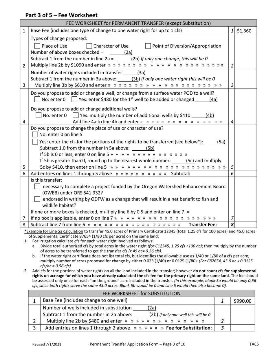 Application for Permanent Water Right Transfer - Oregon, Page 3