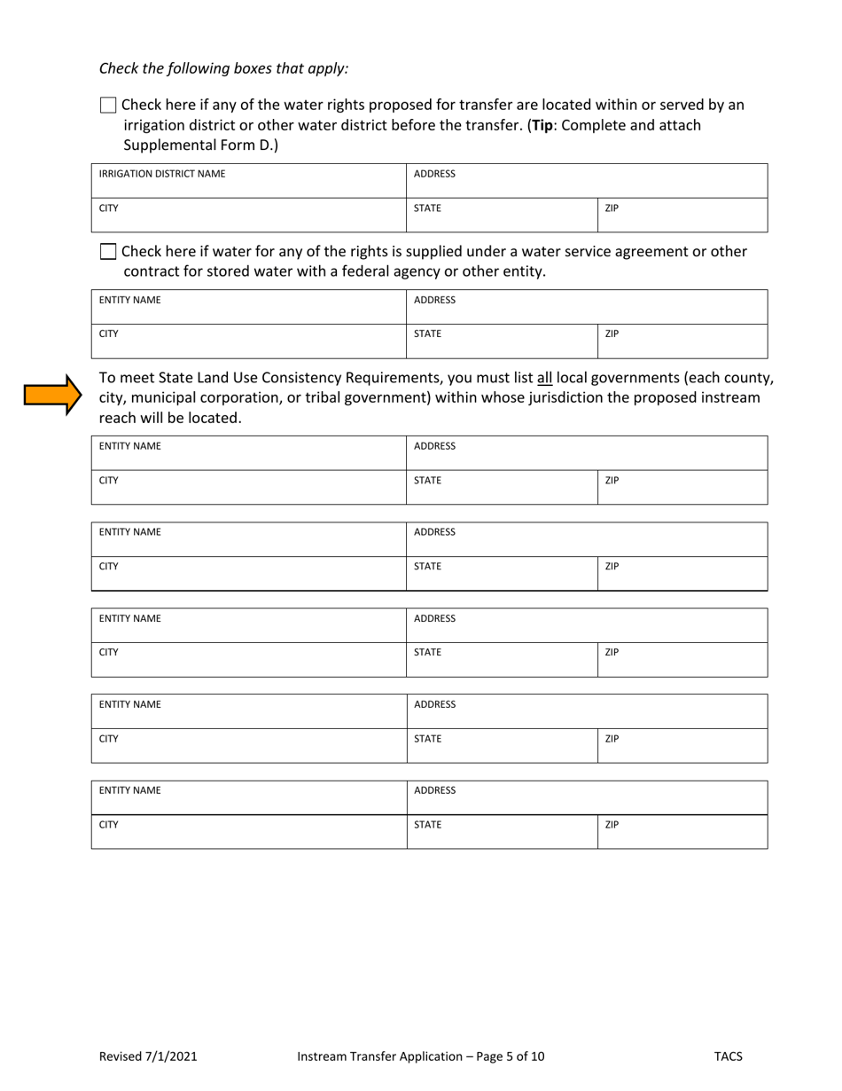 Application for Water Right Instream Transfer - Oregon, Page 5