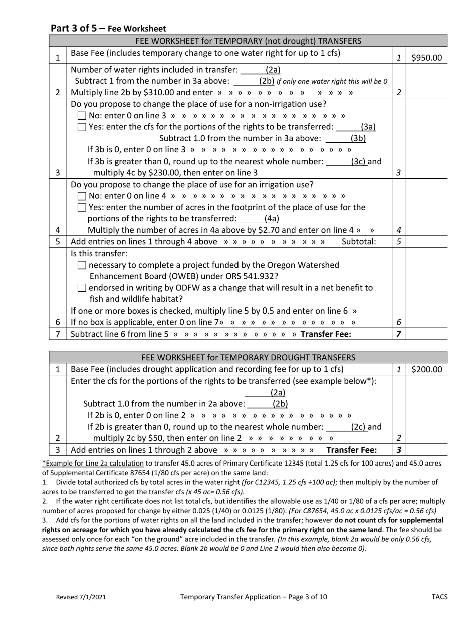 Application for Water Right Temporary or Drought Temporary Transfer - Oregon, Page 3