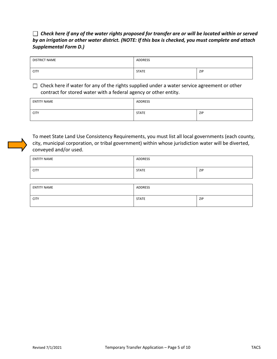 Application for Water Right Temporary or Drought Temporary Transfer - Oregon, Page 5