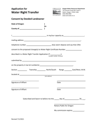 &quot;Application for Water Right Transfer (Consent by Deeded Landowner)&quot; - Oregon