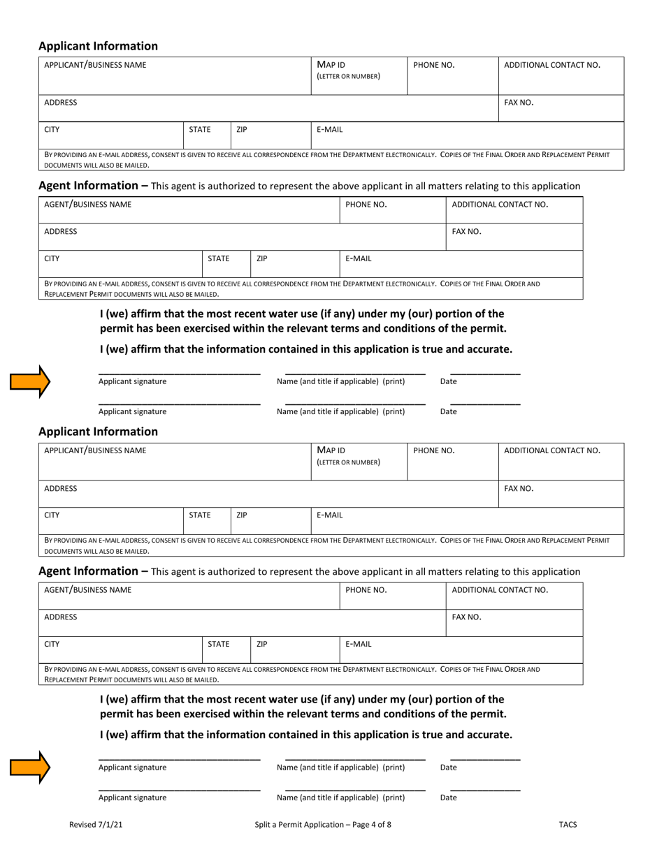 Application to Split a Permit and Request for Issuance of Replacement Permits - Oregon, Page 4