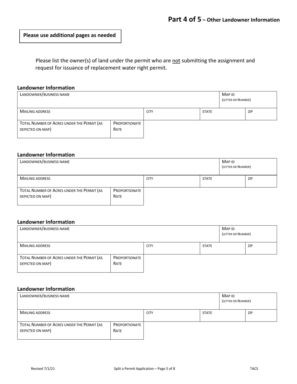 Application to Split a Permit and Request for Issuance of Replacement Permits - Oregon, Page 5