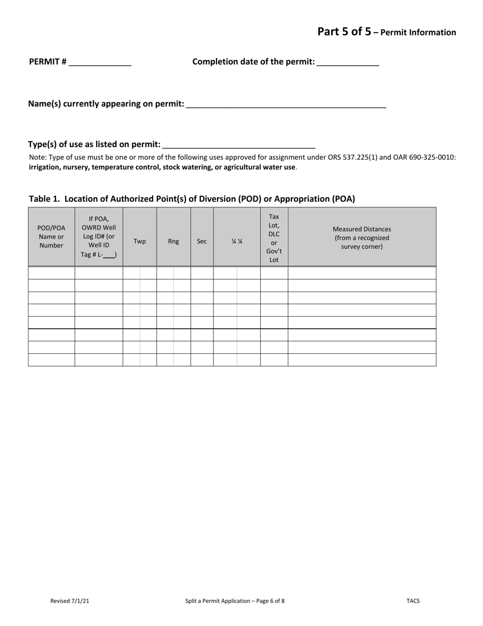 Application to Split a Permit and Request for Issuance of Replacement Permits - Oregon, Page 6