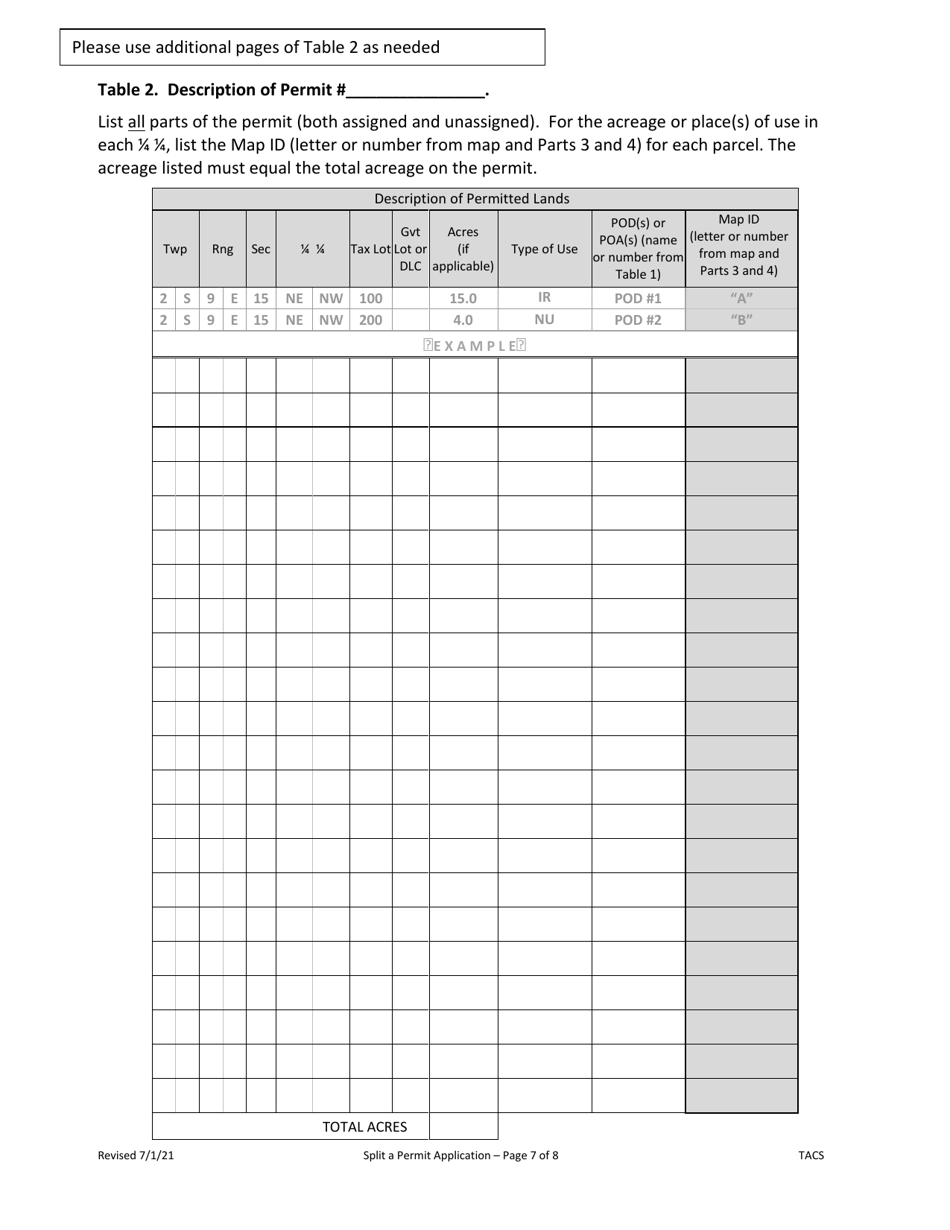 Application to Split a Permit and Request for Issuance of Replacement Permits - Oregon, Page 7