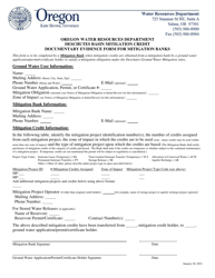 Document preview: Deschutes Basin Mitigation Credit Documentary Evidence Form for Mitigation Banks - Oregon
