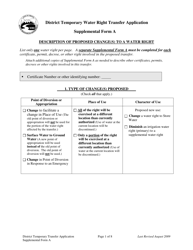 Supplemental Form A District Temporary Water Right Transfer Application - Oregon
