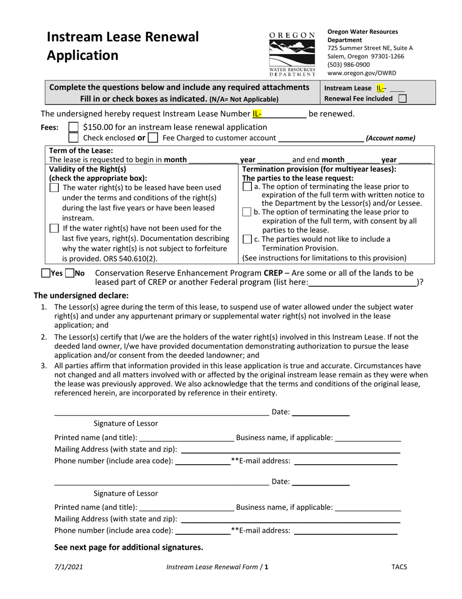 Instream Lease Renewal Application - Oregon, Page 3