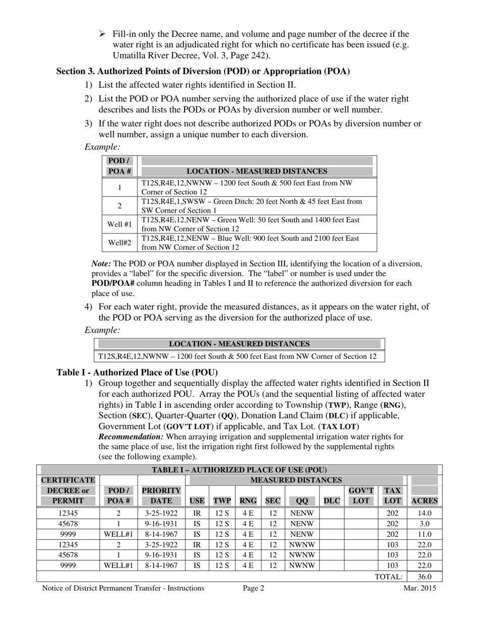Notice of District Permanent Water Right Transfer - Oregon, Page 5