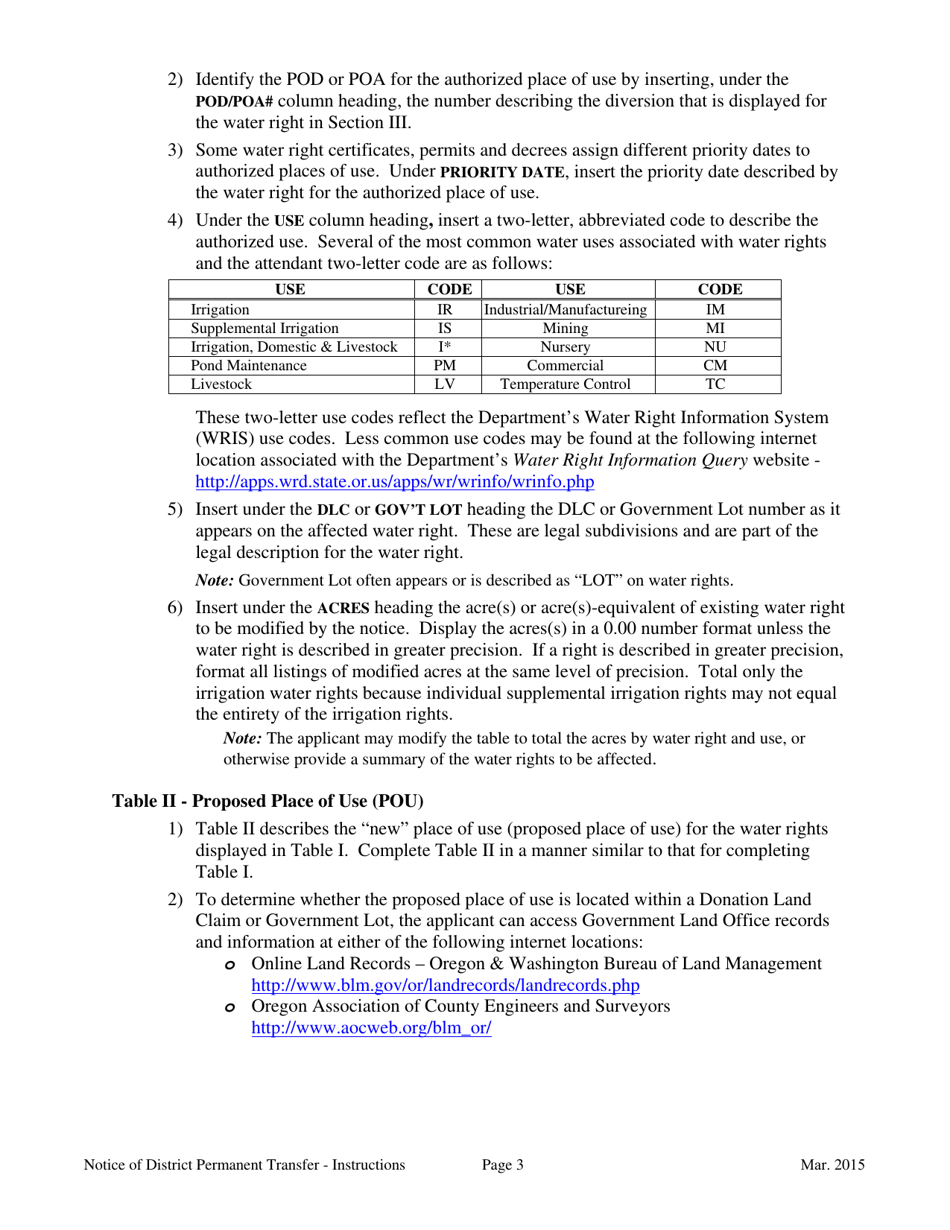 Notice of District Permanent Water Right Transfer - Oregon, Page 6