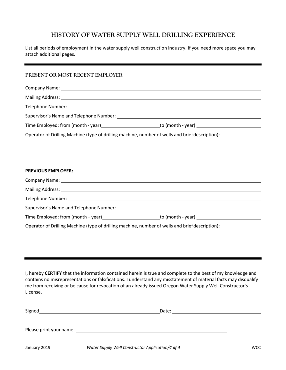 Water Supply Well Constructor Application - Oregon, Page 4
