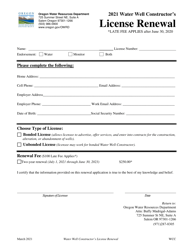 Document preview: Water Well Constructor's License Renewal (Late Fee Applies) - Oregon