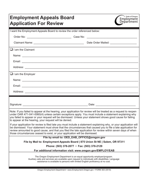 Form 363 Application for Review - Oregon