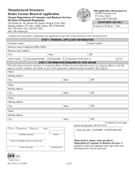 Form 440-5454 &quot;Manufactured Structures Dealer License Renewal Application&quot; - Oregon