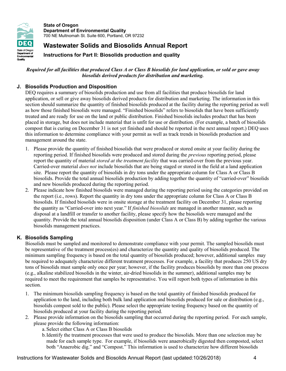 Instructions for Wastewater Solids and Biosolids Annual Report - Oregon, Page 4