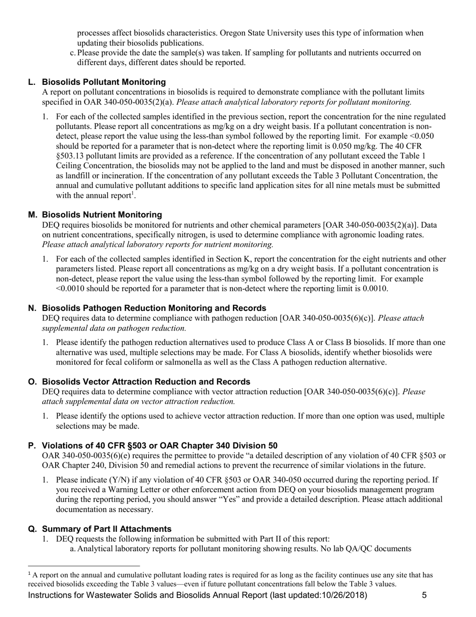 Instructions for Wastewater Solids and Biosolids Annual Report - Oregon, Page 5
