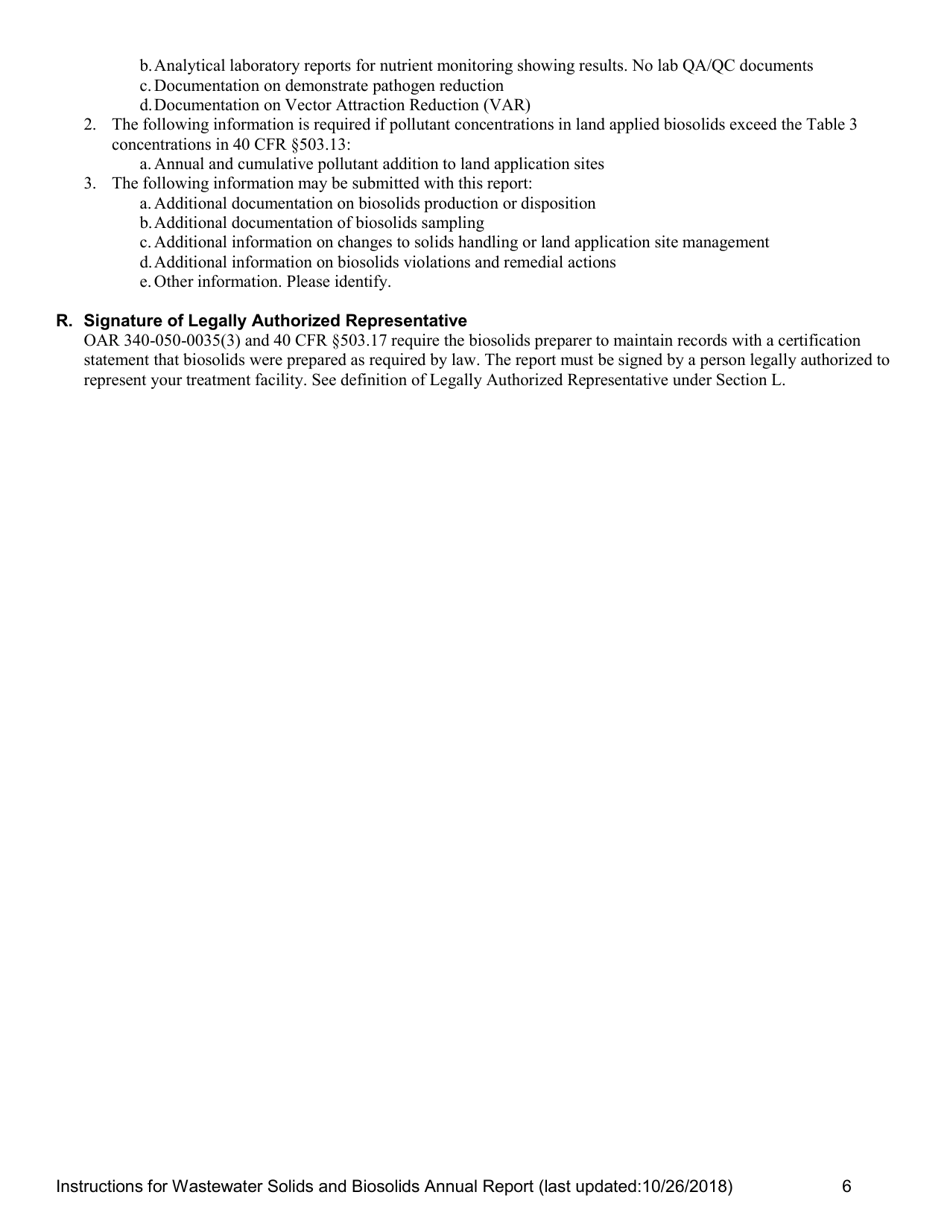 Instructions for Wastewater Solids and Biosolids Annual Report - Oregon, Page 6