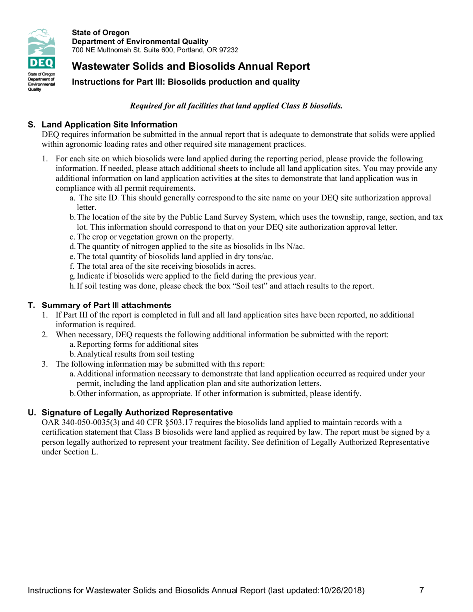 Instructions for Wastewater Solids and Biosolids Annual Report - Oregon, Page 7