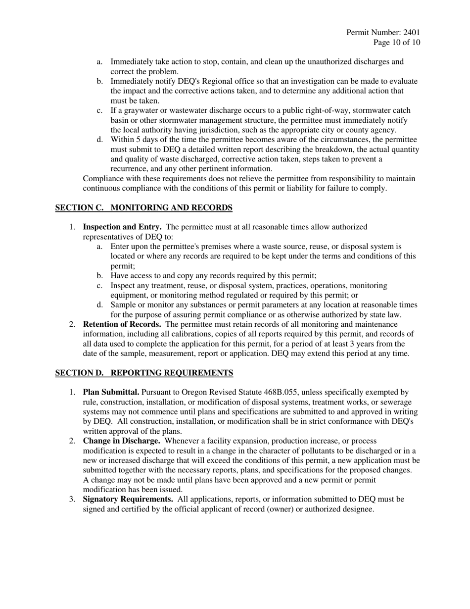 Tier 1 General Permit (Gen 2401) - Oregon, Page 10