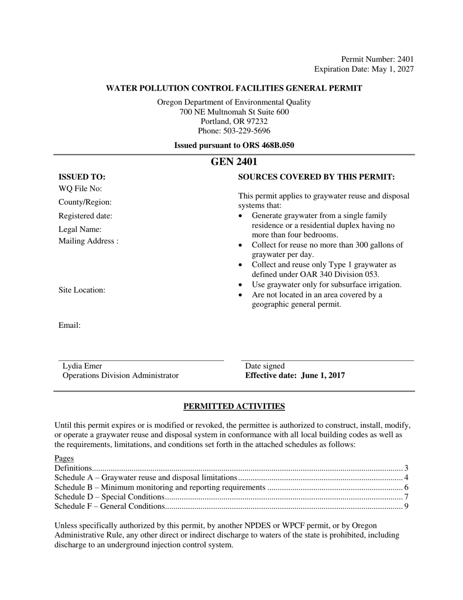Tier 1 General Permit (Gen 2401) - Oregon, Page 1