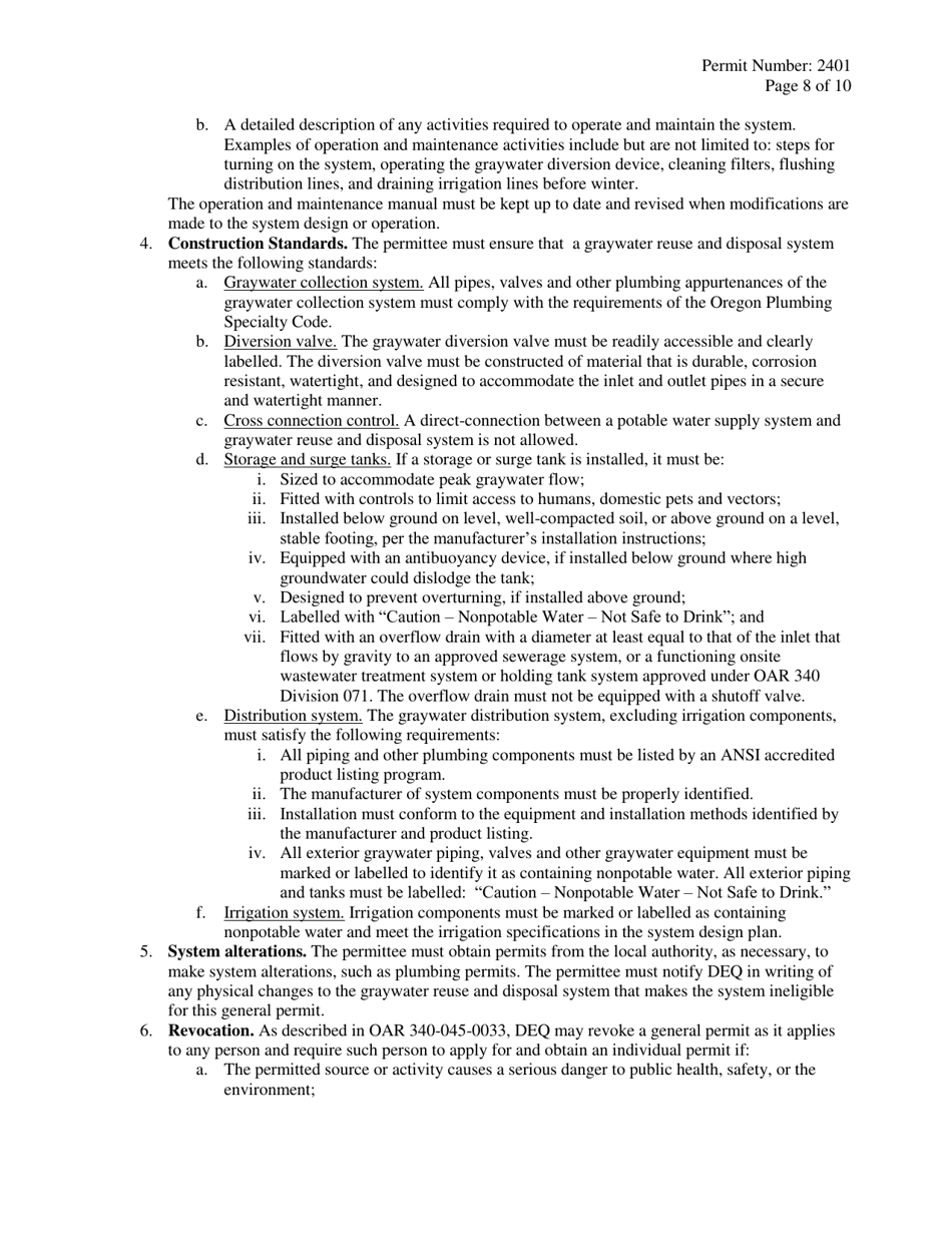 Tier 1 General Permit (Gen 2401) - Oregon, Page 8