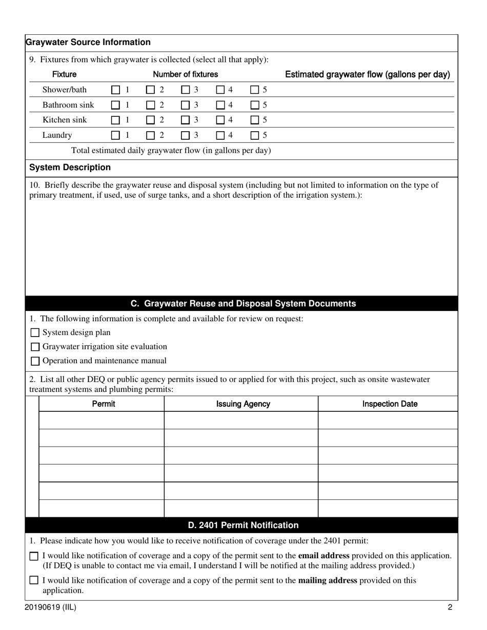 Application for 2401 Tier 1 Graywater Reuse and Disposal System Wpcf General Permit - Oregon, Page 2