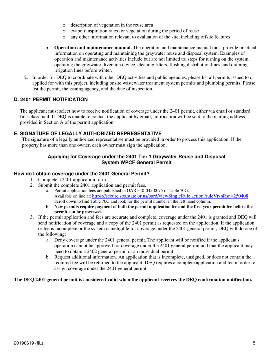 Application for 2401 Tier 1 Graywater Reuse and Disposal System Wpcf General Permit - Oregon, Page 5