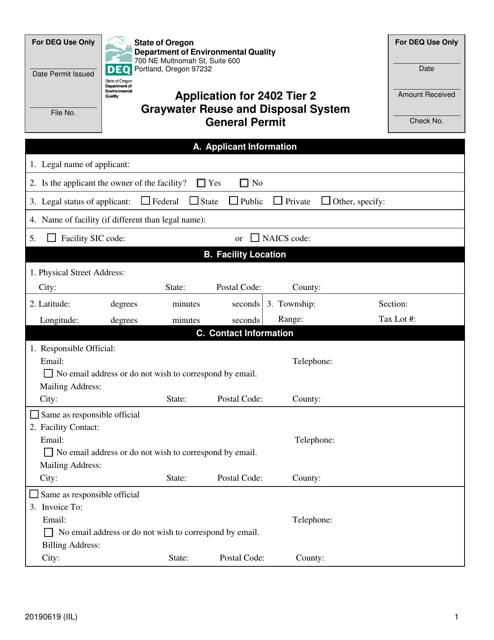 &quot;Application for 2402 Tier 2 Graywater Reuse and Disposal System General Permit&quot; - Oregon Download Pdf