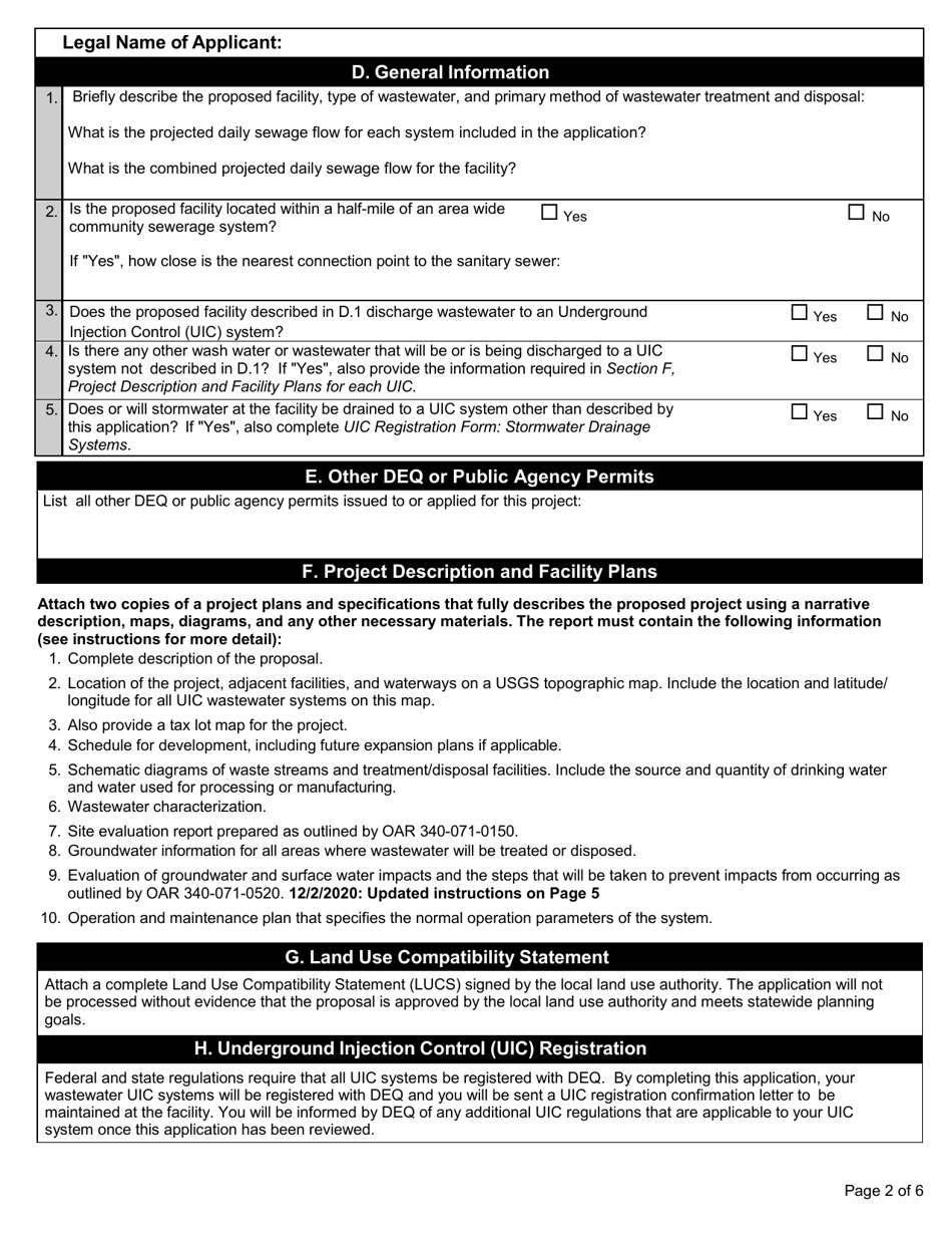 Application for New Water Pollution Control Facilities Individual Onsite Permit - Oregon, Page 2