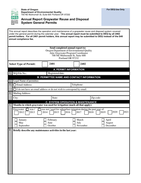 Annual Report Graywater Reuse and Disposal System General Permit - Oregon