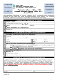 &quot;Application to Renew 2401 and 2402 Graywater Reuse and Disposal System Wpcf General Permit&quot; - Oregon