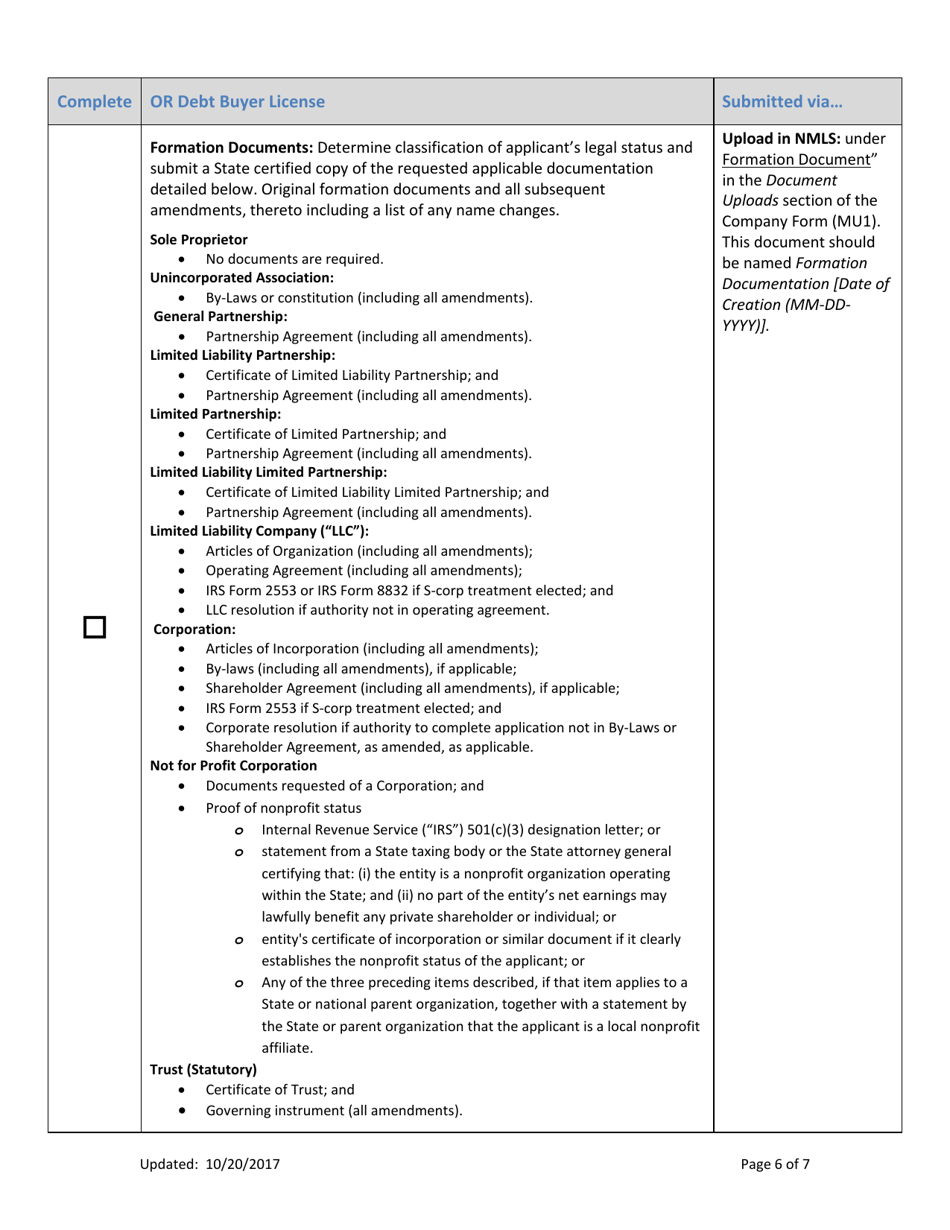 Debt Buyer License New Application Checklist - Oregon, Page 6