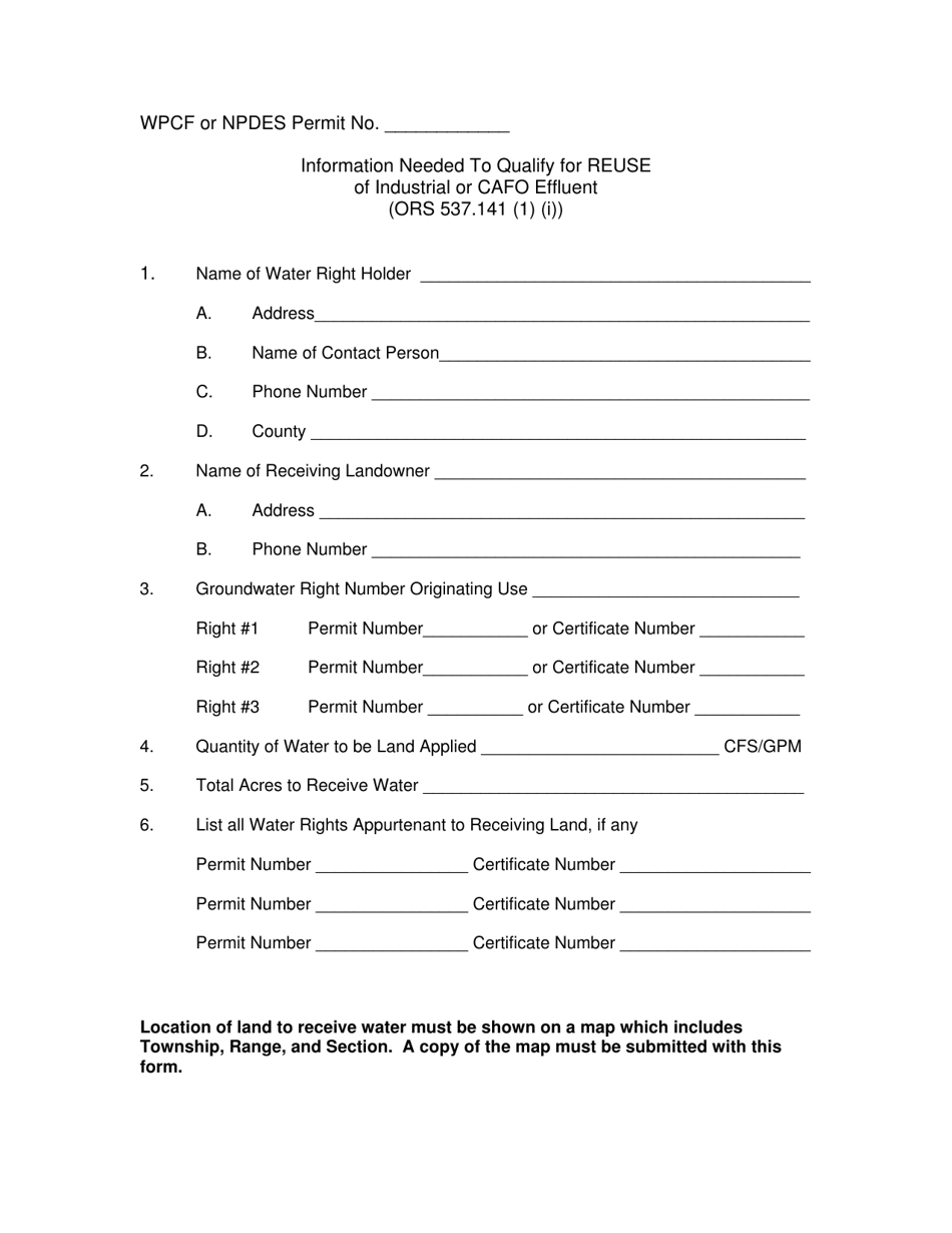 Qualifications for Reuse of Industrial or Cafo Effluent - Oregon, Page 1