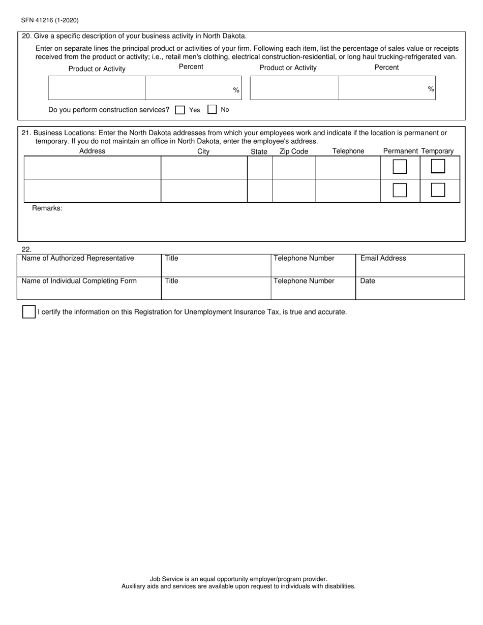Form SFN41216 Registration for Unemployment Insurance Tax - North Dakota, Page 3