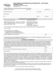 Form SFN61029 &quot;Disclosure of Information Authorization - Vocational Rehabilitation&quot; - North Dakota