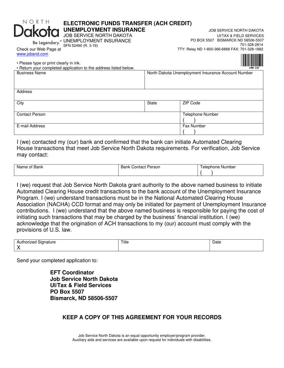 Form SFN52490 Fill Out, Sign Online and Download Fillable PDF, North