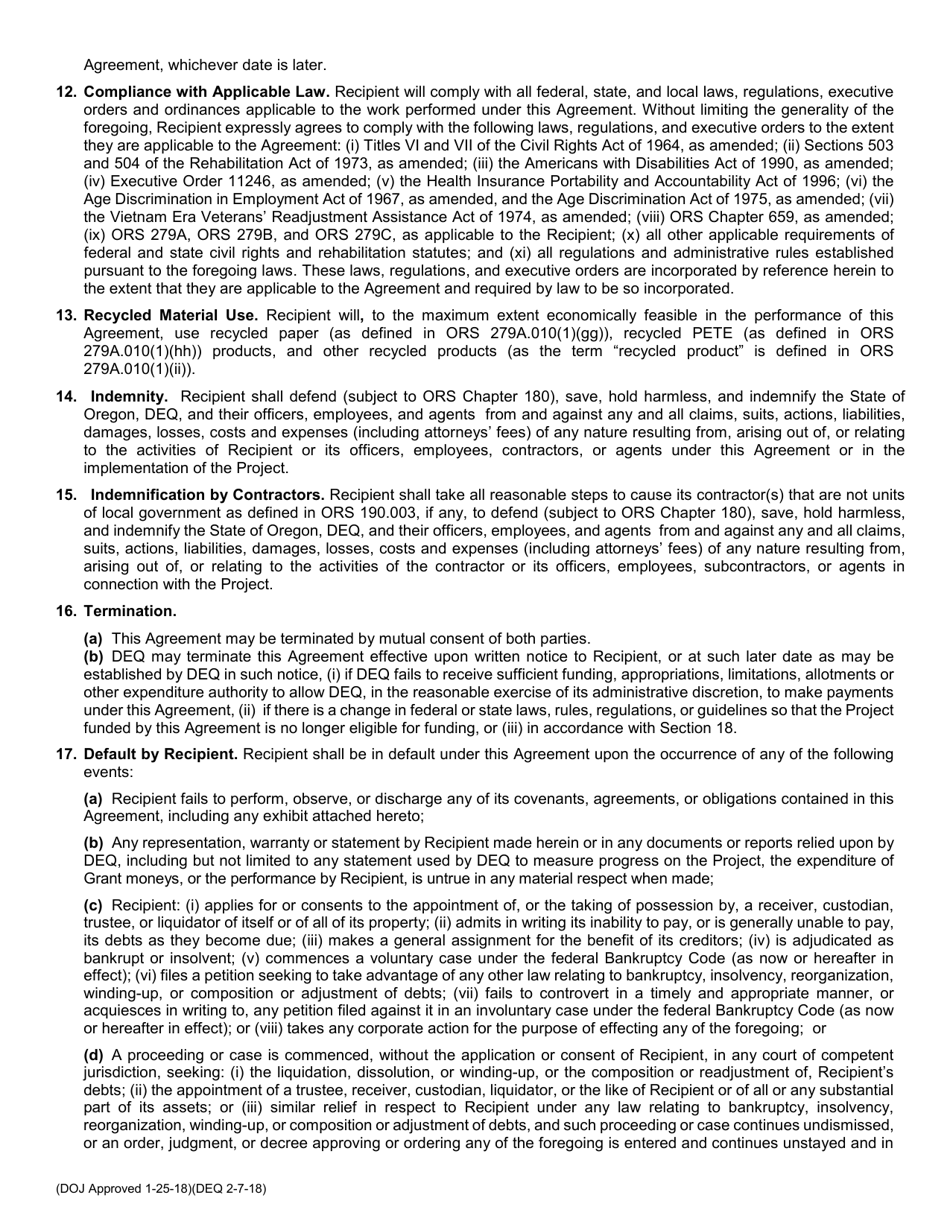 Materials Management Grant Agreement Template - Oregon, Page 4