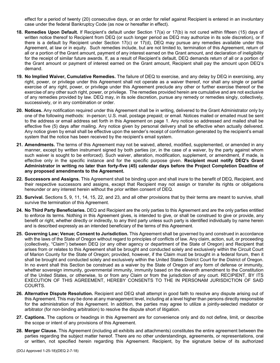 Materials Management Grant Agreement Template - Oregon, Page 5