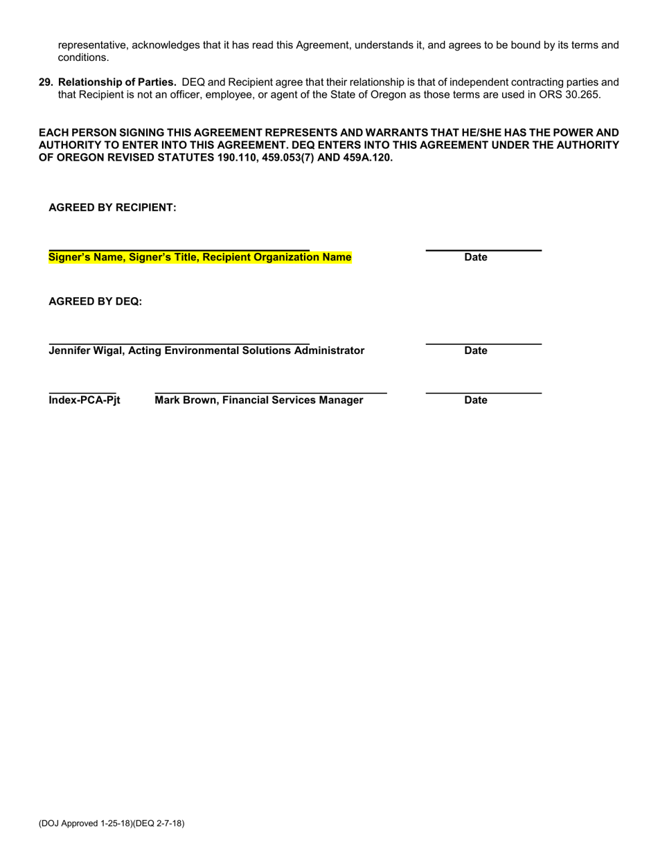 Materials Management Grant Agreement Template - Oregon, Page 6