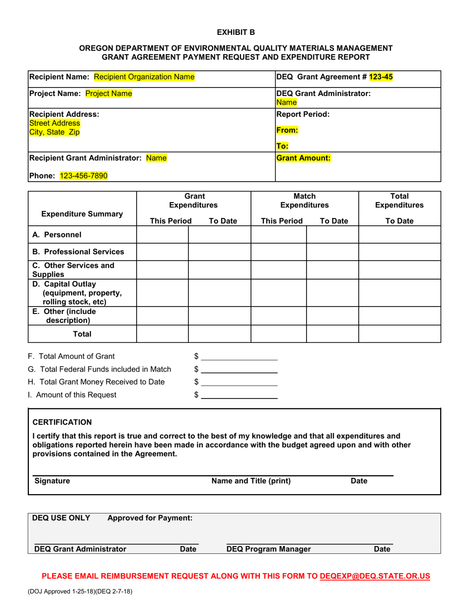 Materials Management Grant Agreement Template - Oregon, Page 8