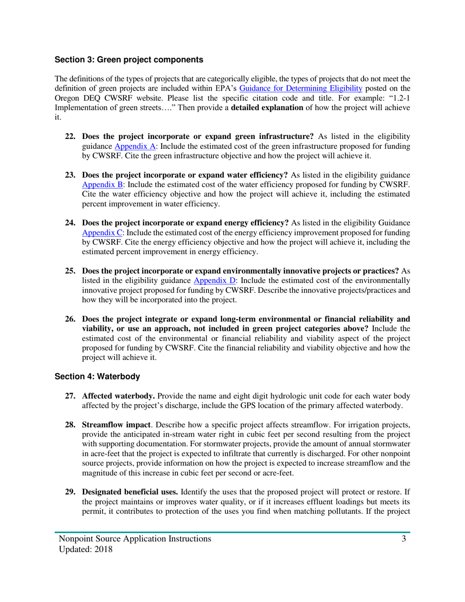 Instructions for Nonpoint Source Project Loan Application (Design and Construction Projects) - Oregon, Page 3