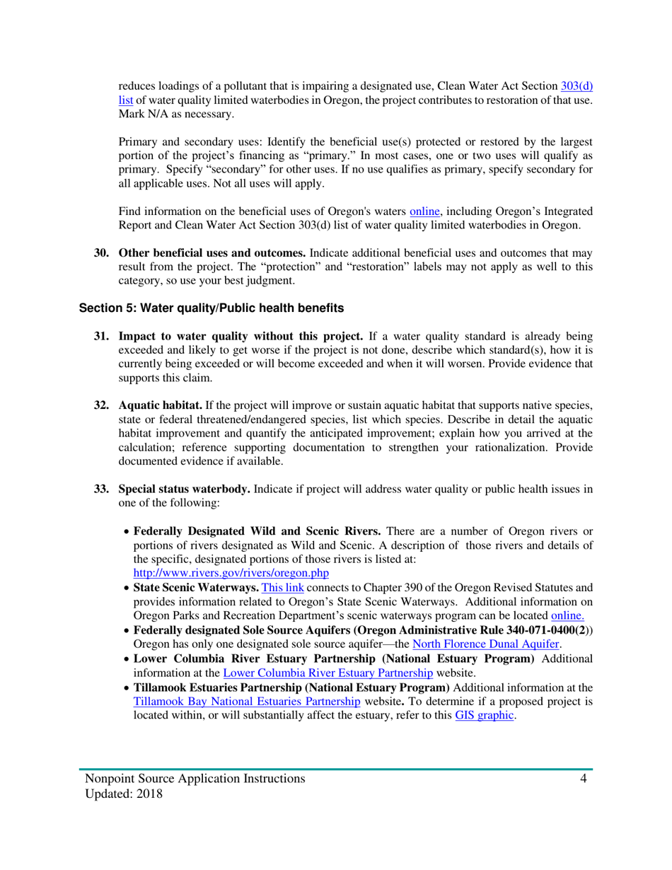 Instructions for Nonpoint Source Project Loan Application (Design and Construction Projects) - Oregon, Page 4