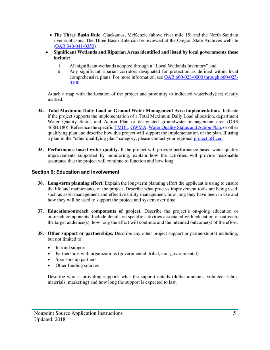 Instructions for Nonpoint Source Project Loan Application (Design and Construction Projects) - Oregon, Page 5